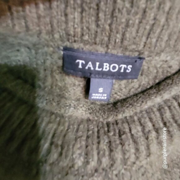 Talbots Cable Knit Sweater S Rollneck Olive Wool Alpaca Super Soft Stretch - Picture 4 of 11